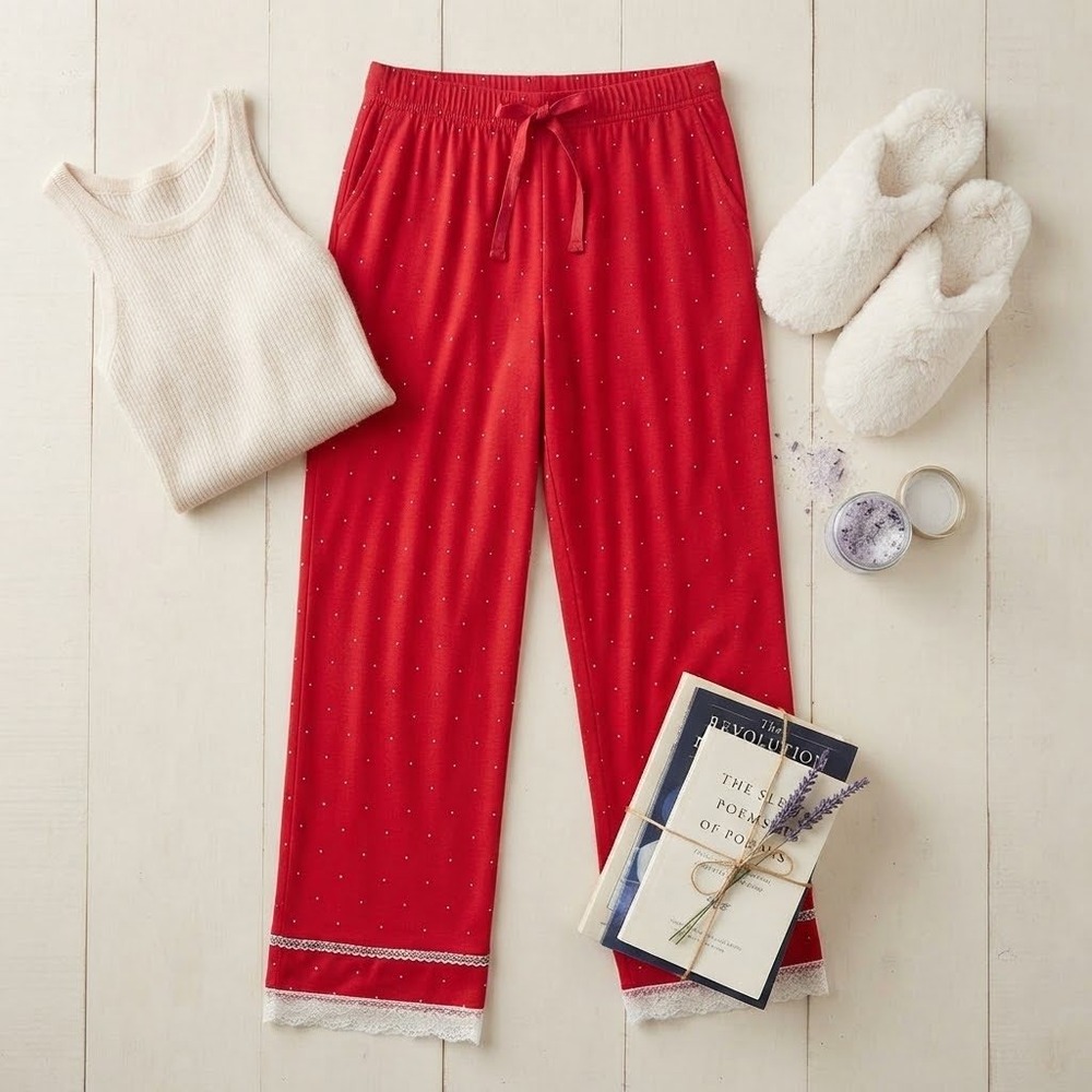 Victoria's Secret Red Polka Dot Pajama Pants Leopard Trim XS Regular